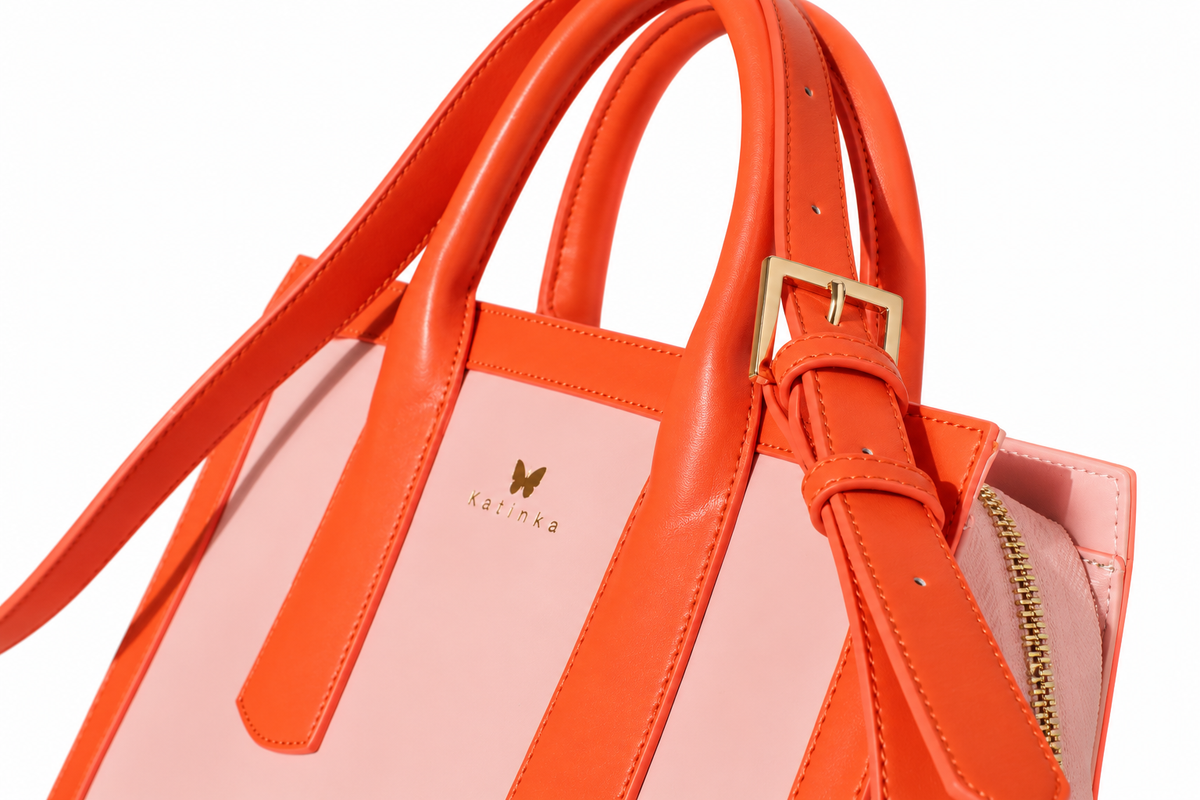 Vegan Office Bag Christine Orange & Baby Pink